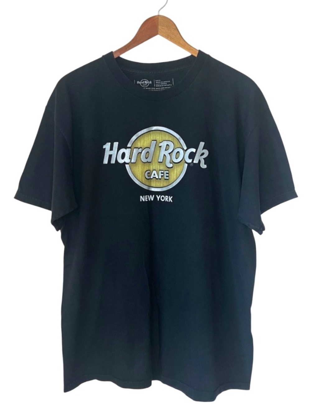 Hard Rock Cafe Classic Logo Raised Silver Writing Black T Shirt L